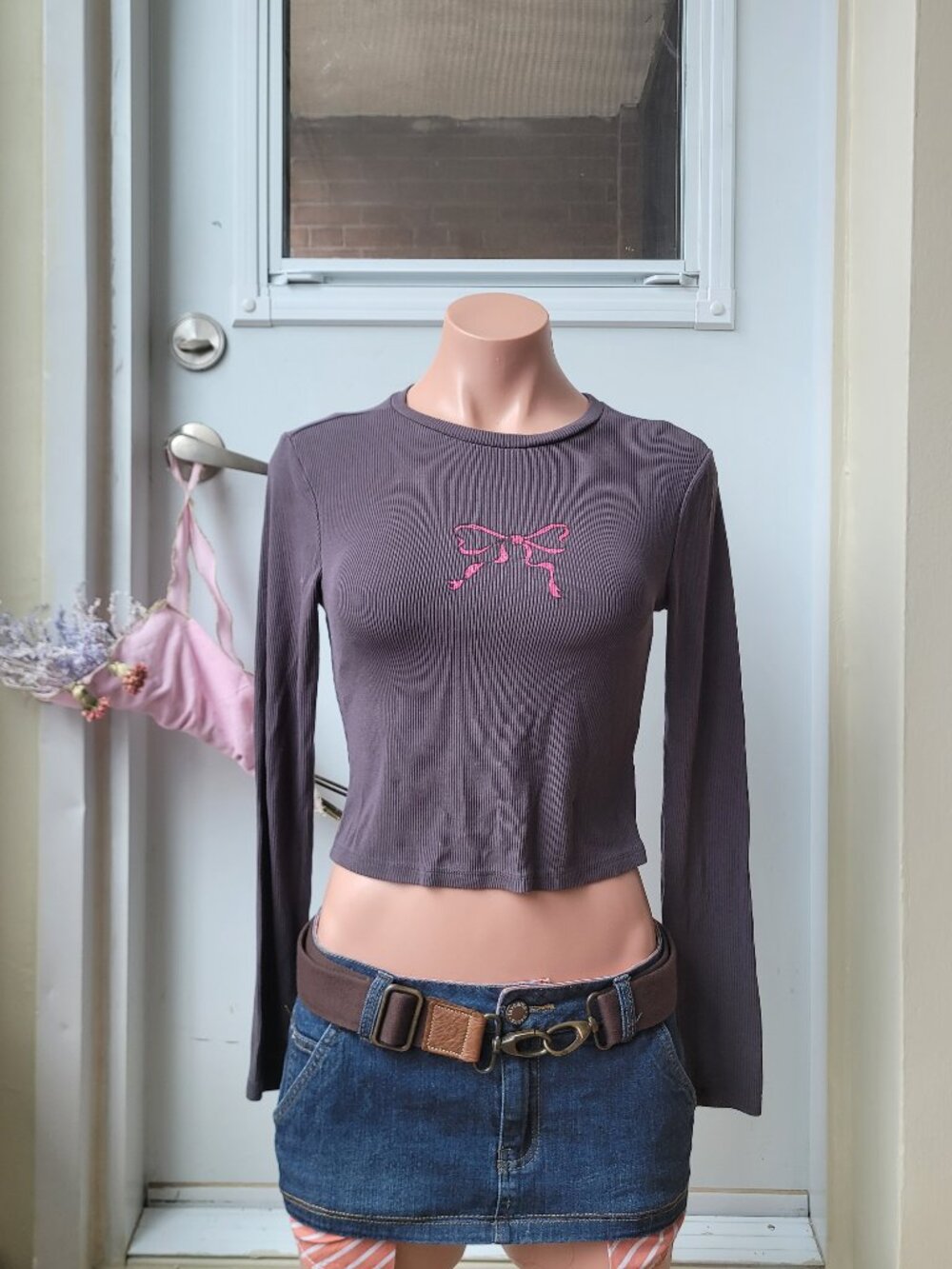 Streetwear Society Ribbon Sparkle Slim Crop Long Sleeve